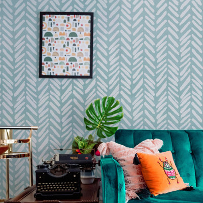Light Blue Herringbone Wallpaper