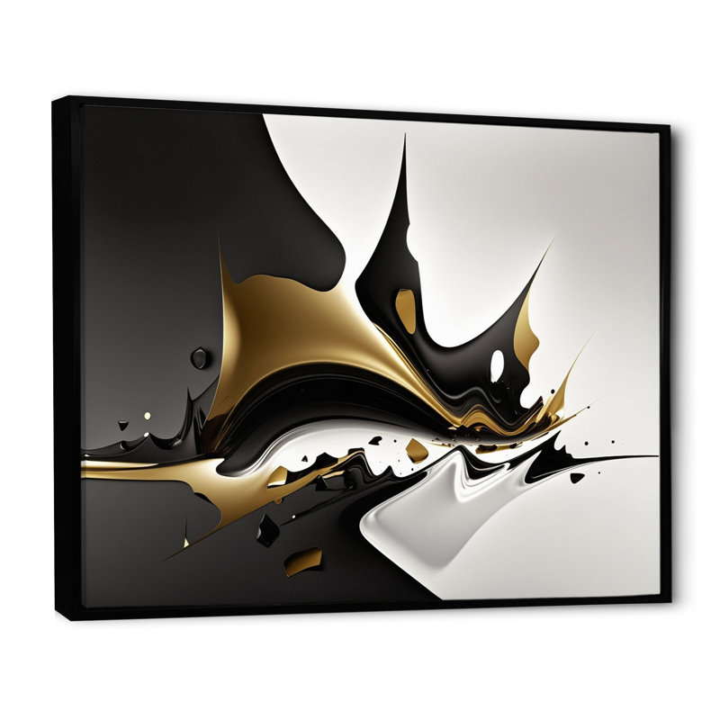 «Cournoyer Gold and Black Wave II», reproduction sur toile, H 24 po x l 32 po x P 1 po, Cadre flottant noir