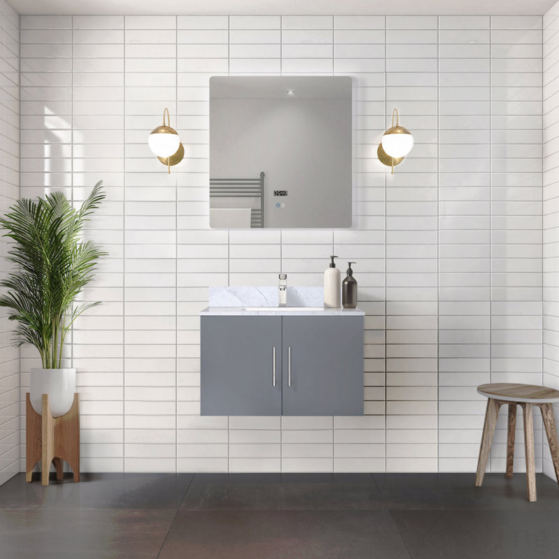 Meuble-lavabo simple l 30 po x P 22 po, comptoir en marbre de Carrare, 30", Gris