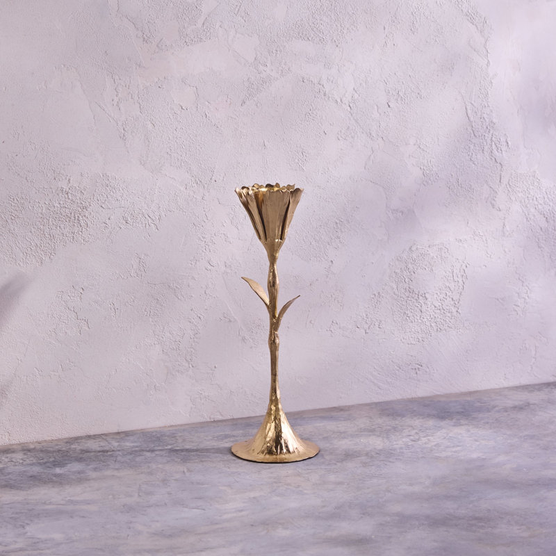 Bougeoir floral doré, moyen
