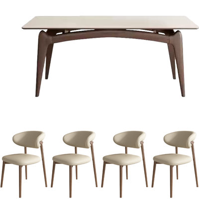 Modern White Oak Slate Dining Table Set