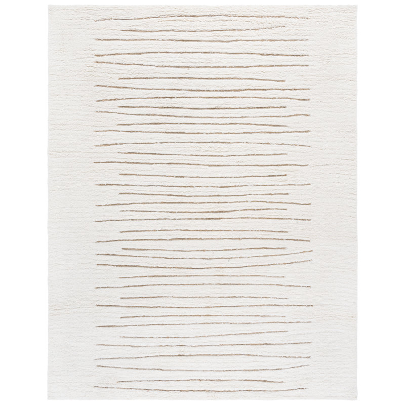Peacham Hand Woven Wool/Jute Striped Rug in Natural/Ivory, Rectangle 8' x 10'