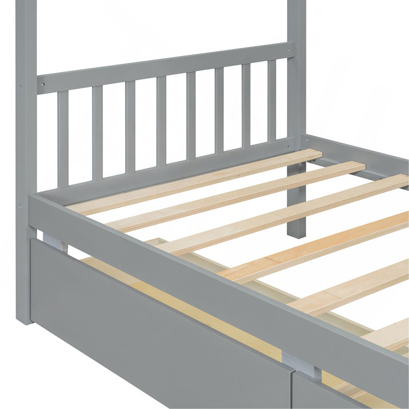 Lit en bois avec tiroirs, Gris, Lit simple