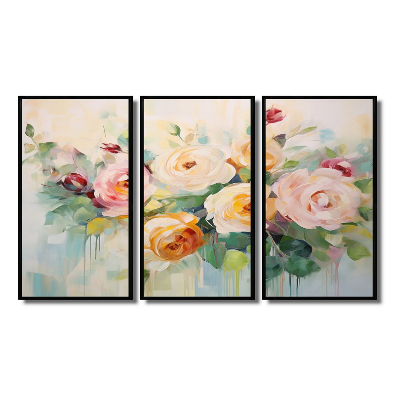 Royalston - Ensemble d'art mural roses, Cadre flottant noir, H 28 po x l 36 po x P 1 po