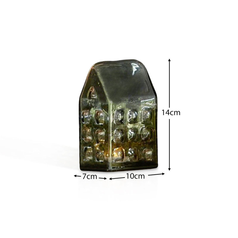 8cm Glass LED Light Up House -, 35.56cm H x 25.4cm W x 17.78cm D, Smoked
