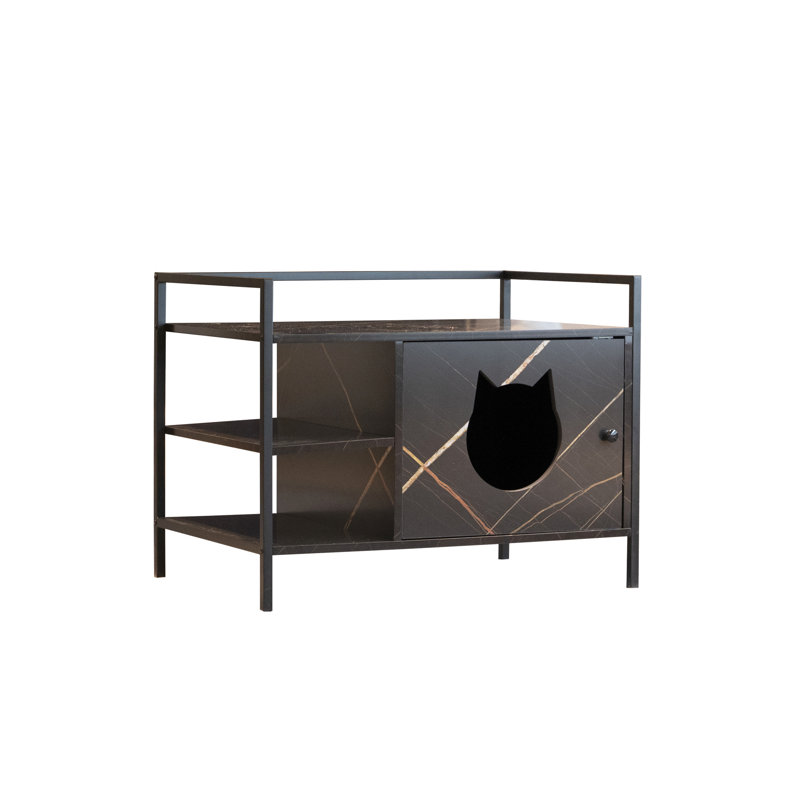 Enceinte de litière cachée - spacieuse, avec armoire multifonctionnelle à motif de tête de chat, porte ventilée