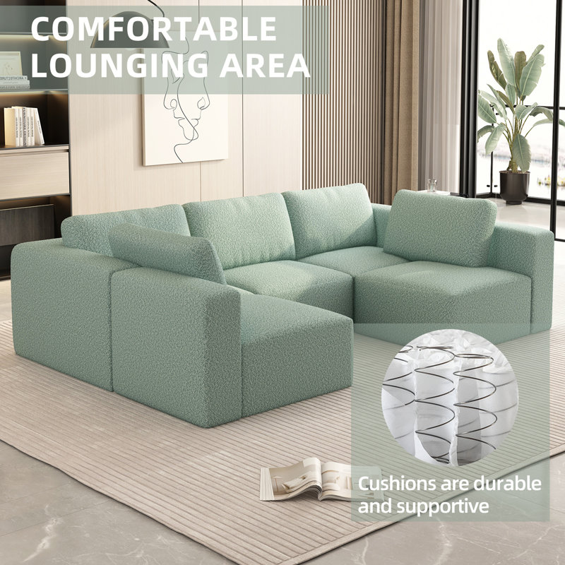 Light Green Fabric Modular Sectional Sofa with Ottoman