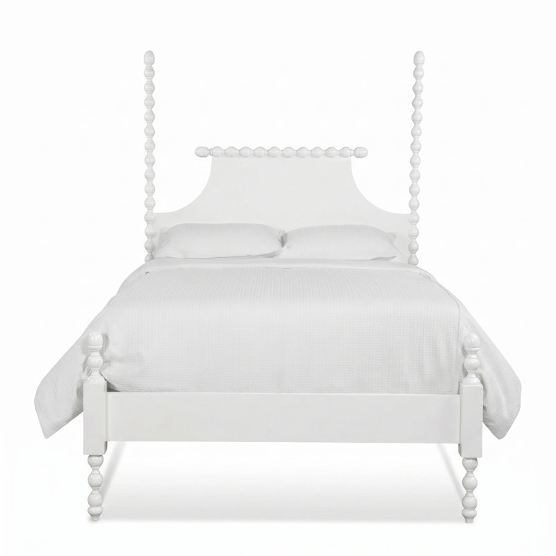 Mary Spindle Four Post Bed, Queen, Frost White