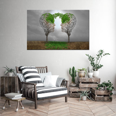 Surreal Face Tree Canvas Art: Nature Love Couple Print,1P BlackFramedCanvas