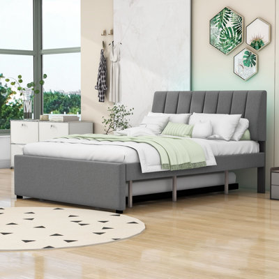 Upholstered Platform Bed with Trundle and LED Lights