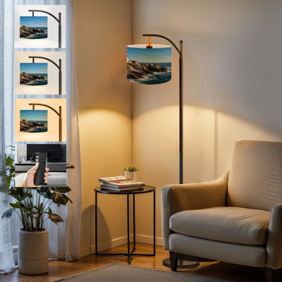  Arc Floor Lamp Lighthouse Tall Modern Standing Lamp LED Adjustable Linen Lampshade 3 Color Temperatures