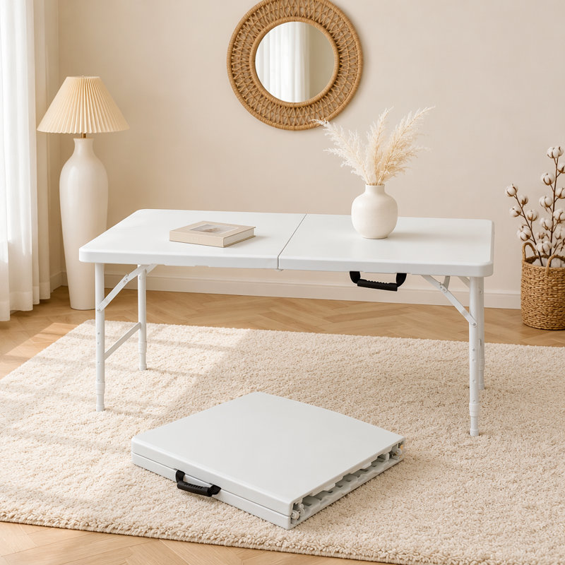 Table pliante portative intérieure et extérieure de 4 pi, poids maximum 135 kg, table pliable pour le camping, Blanc