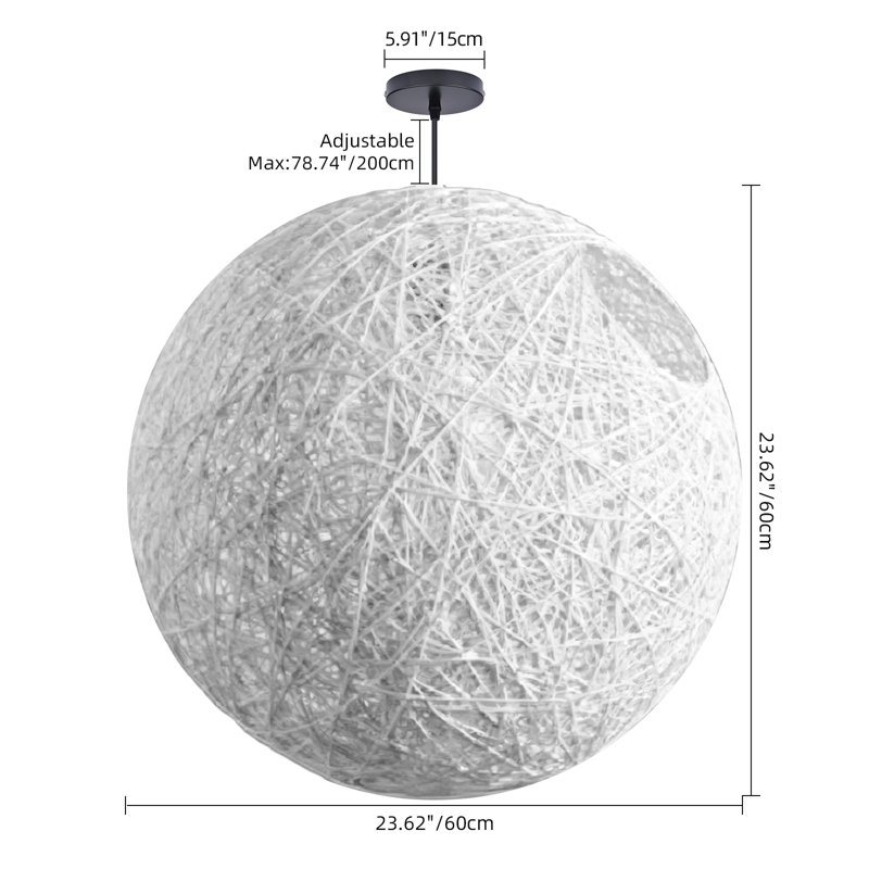 Luminaire suspendu sphère 1 lumière blanc, H 23,62 po x l 23,62 po x P 23,62 po, Blanc