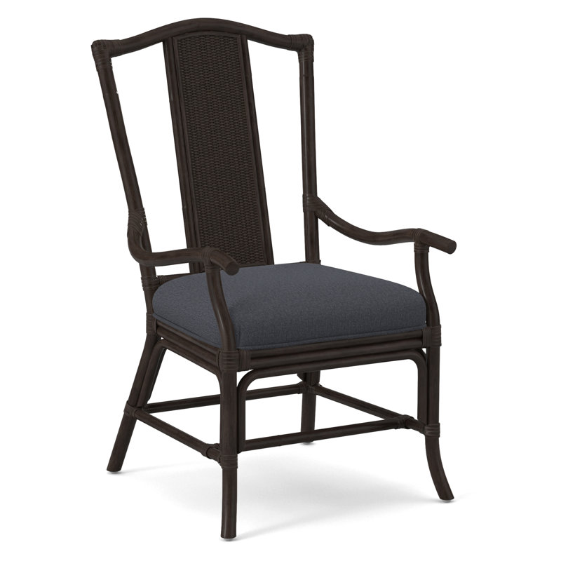 Drury Lane Slat Back Dining Arm Chair, Java, White Performance Fabric; 0851-94