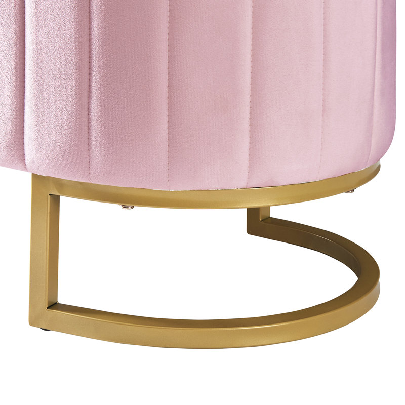 Élégant repose-pieds de rangement rembourré en velours avec capitonnage à boutons, Rose
