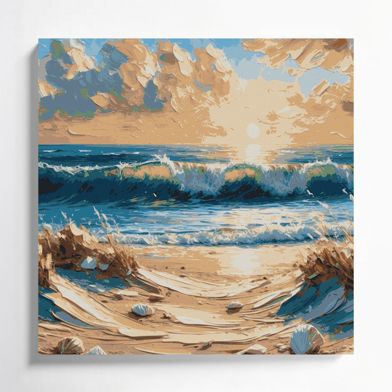 «Coastal Sunny Beach», art mural sur toile brune, H 8 po x l 8 po