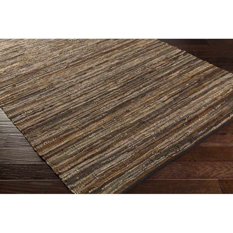 Altum Abstract Handmade Flatweave Leather/Cotton Dark Brown/Brown/Tan/Medium Gray Area Rug, Rectangle 6' x 9'