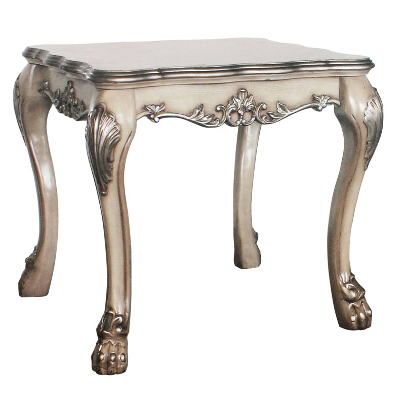 Table de bout carrée Classic Decor en blanc os rétro avec de fines sculptures et une plateforme stable