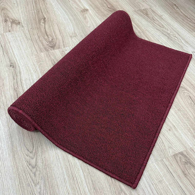 Custom Size Anti Slip Machine Washable Low Profile Plain Burgundy Runner Rug, Runner 2'2" x 9'