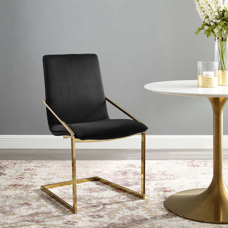 Fauteuil Modway, Velours noir, Doré
