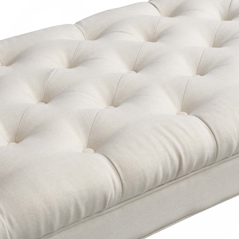Button-Tufted Upholstered End Of Bed Bench With Rolled Arms For Bedroom Living Room Entryway, Beige