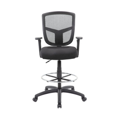 Mea Drafting Stool Chair, Adjustable Arms, Black Mesh, Chrome Footring