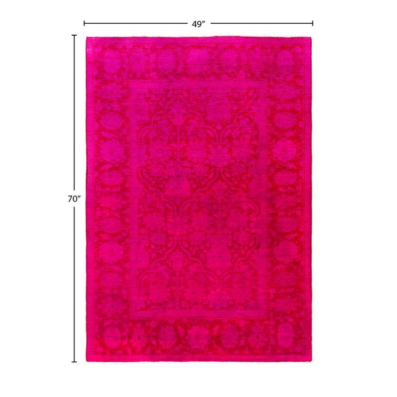 Tapis unique noué à la main Rachal - rose, 4 pi 1 po x 5 pi 10 po