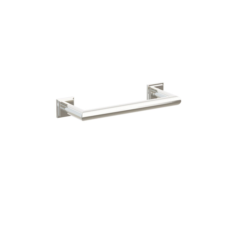 Emtek Modern Tubular Brass Towel Bar w/ Step Square Rosette, Polished Nickel, 1.625" H x 10.625" W x 3.25" D