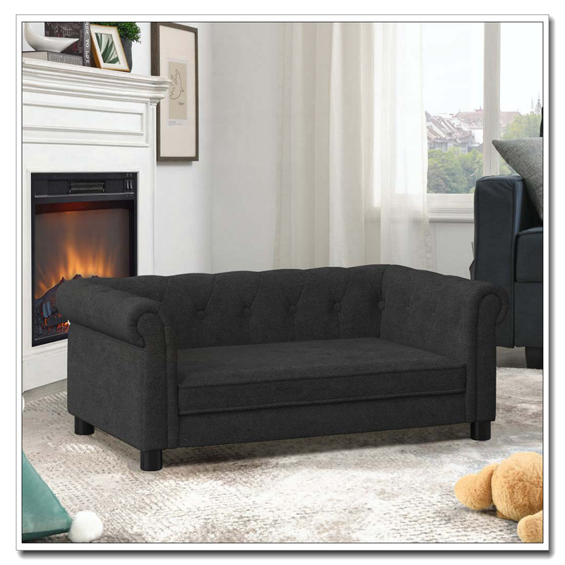 Lit rectangulaire pour petits et moyens chiens, canapé-lit surélevé durable, canapé confortable pour chien, Noir