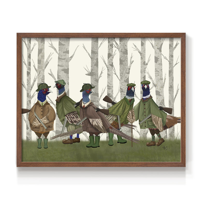 Faisan du groupe de tir 3 - Reproduction encadrée - Restickable, H 11 po x l 14 po, Noyer