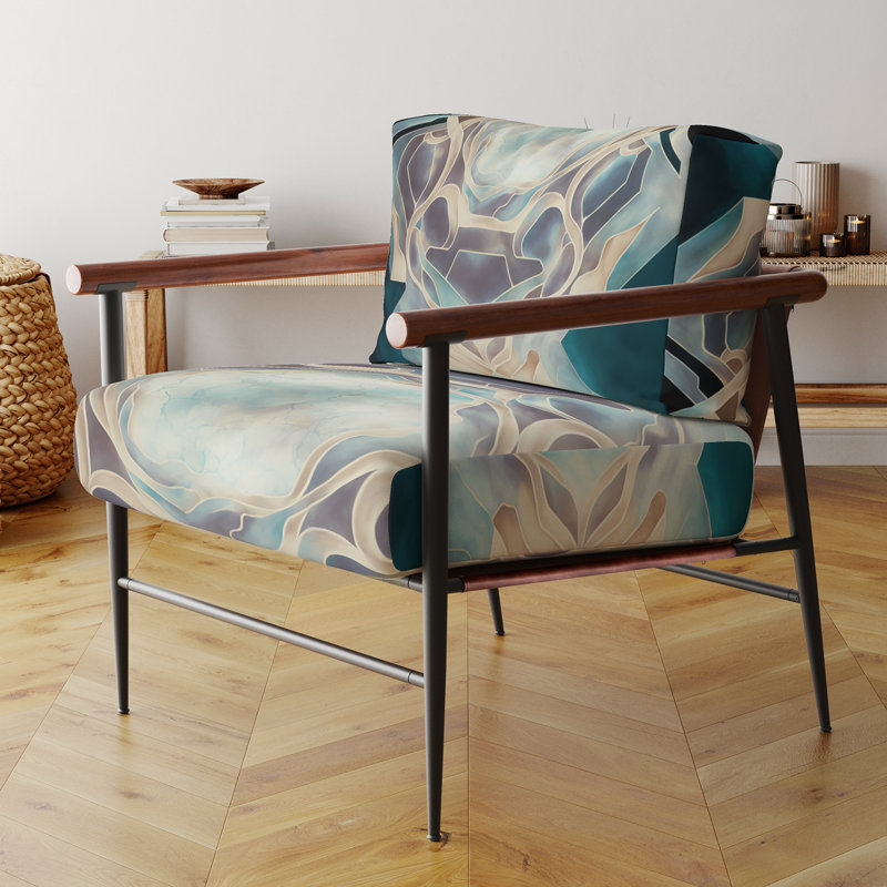 Chaise avec accoudoirs rembourrée à motif géométrique abstrait Brickner, Doré