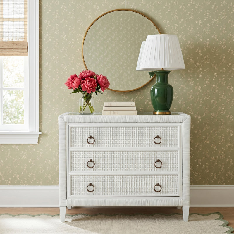 Monterey 3 Drawer Wicker Chest, Yes, Brass, Mineral