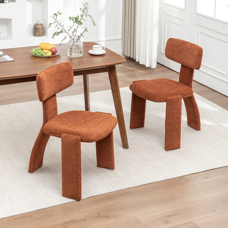 Chaises de salle à manger rembourrées en chenille orange moderne avec siège rembourré, Orange