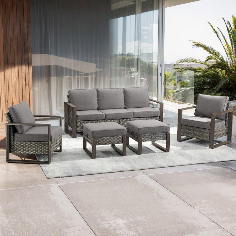 Kelyse Wicker 5 - Person Patio Conversation Set with Cushions, Gray, Gray