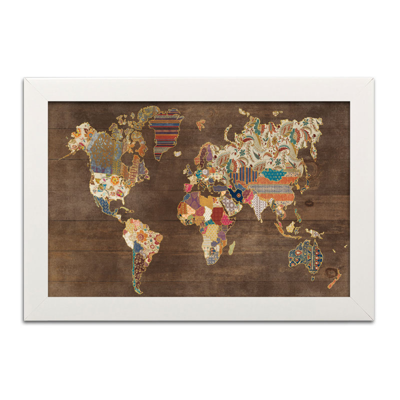 « pattern world map », impression, H 14 po x l 20 po x P 0,75 po, Papier avec cadre blanc