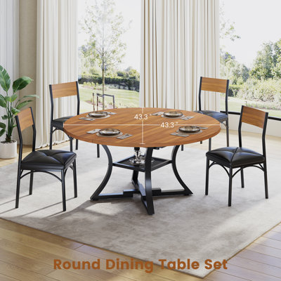 Round Extendable Dining Table Set For 4-6 People by 17 Stories