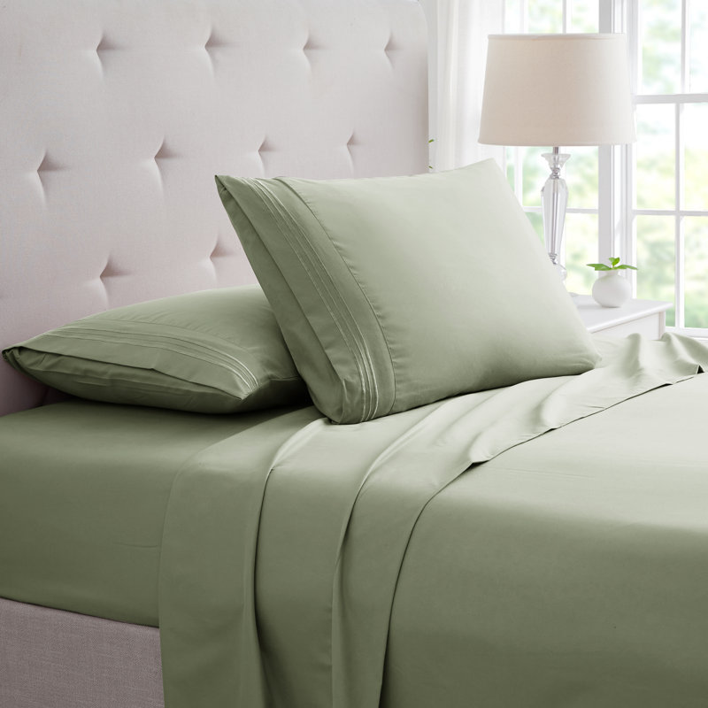 Full Sage Bamboo Microfiber Embroidered Sheet Set