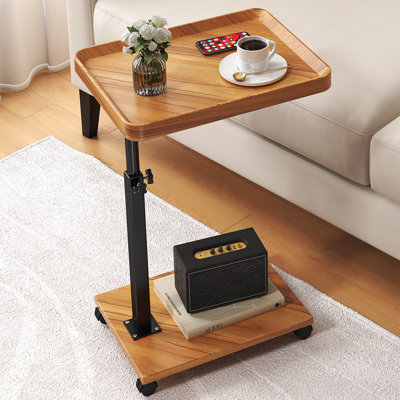 C Table End Table Adjustable Height, 360°Swivel TV Tray Tables for Small Spaces, That Slide Under Sofa with Wheels, Side Tables for Eating On Couch, Bedroom or Livingroom