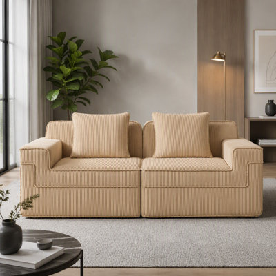 Canapé modulaire à 2 places sans siège avec assise profonde, canapé modulaire Cloud avec coussins décoratifs et tissu en velours côtelé pour un confort et une détente ultimes