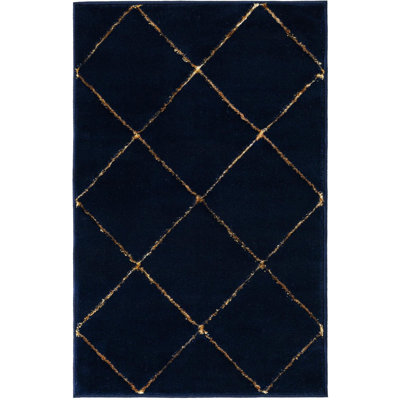 Contemporary Etowah Area Rug Navy Blue and Gold Color