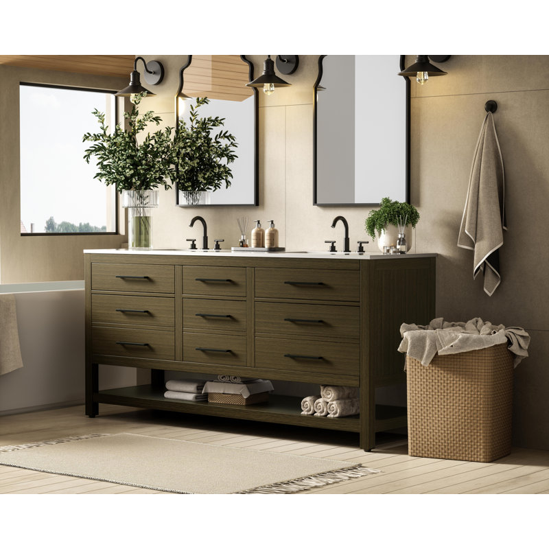 Meuble-lavabo double 72 po_Moderne_VF60572, Brun châtaigne