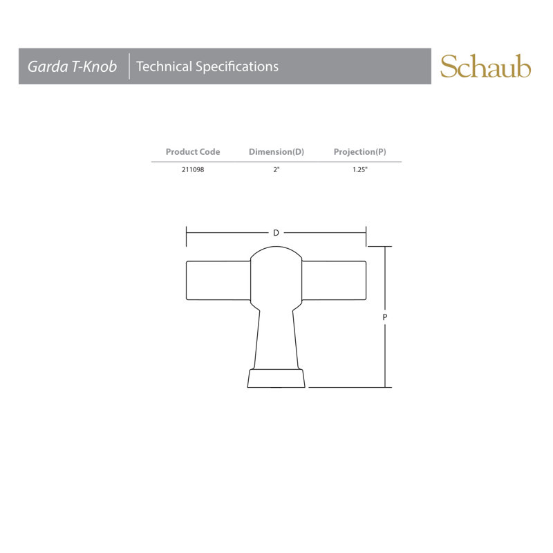 Schaub Garda Cabinet T-Knob 2", Light Bronze, Polished White Bronze