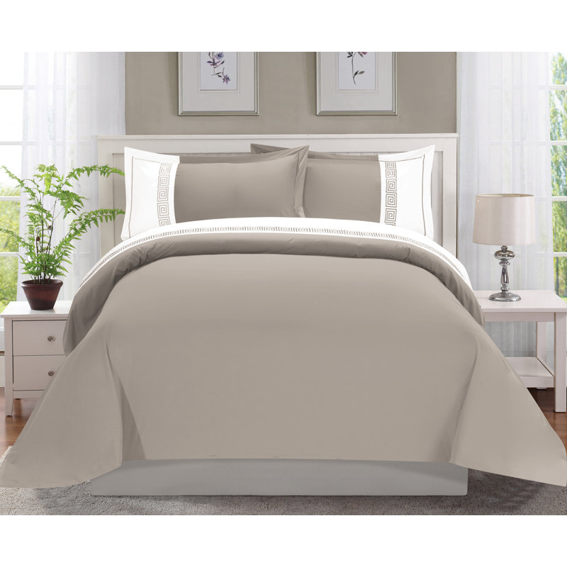  Ensemble de housse de couette réversible Greek, Housse de couette pour grand lit et 2 taies décor, Beige