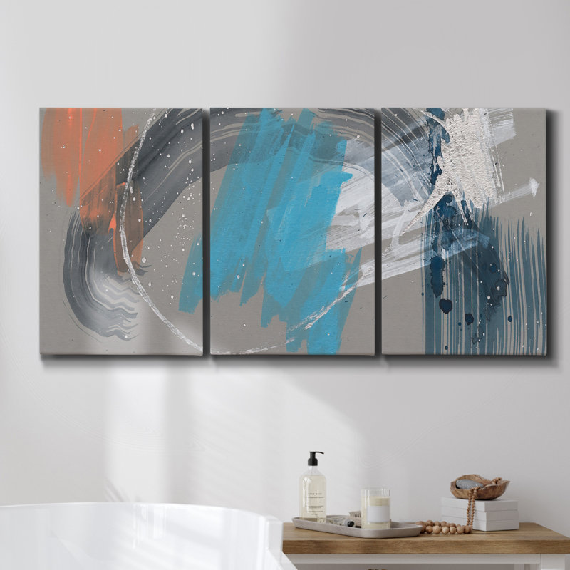 «Cool Grey Horizon I», reproduction sur toile 3 pièces, H 27 po x l 54 po x P 2 po