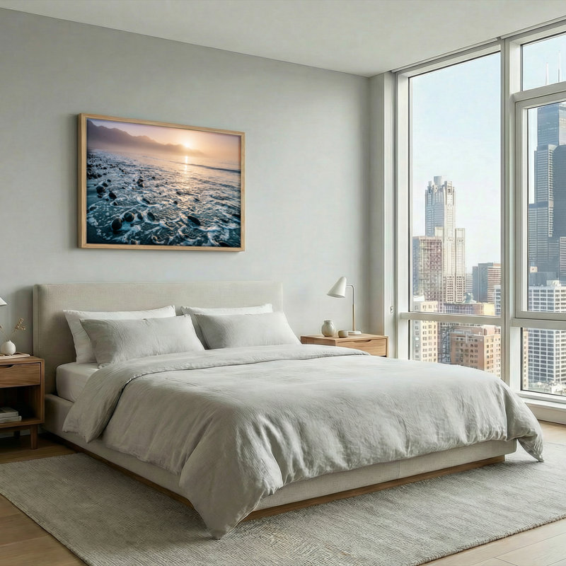 Ensemble de 1 tableau sur toile représentant un coucher de soleil sur la plage, 32"H x 48"W, Natural