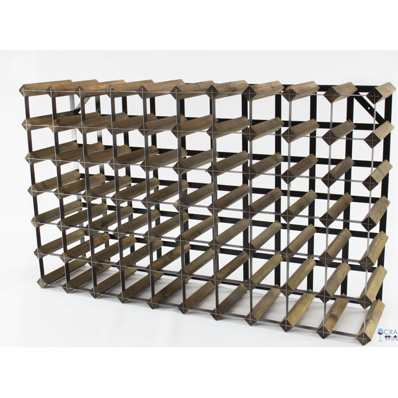 Liddle 70 Bottle Floor Wine Bottle Rack, Walnut Stained Pine / Black Steel