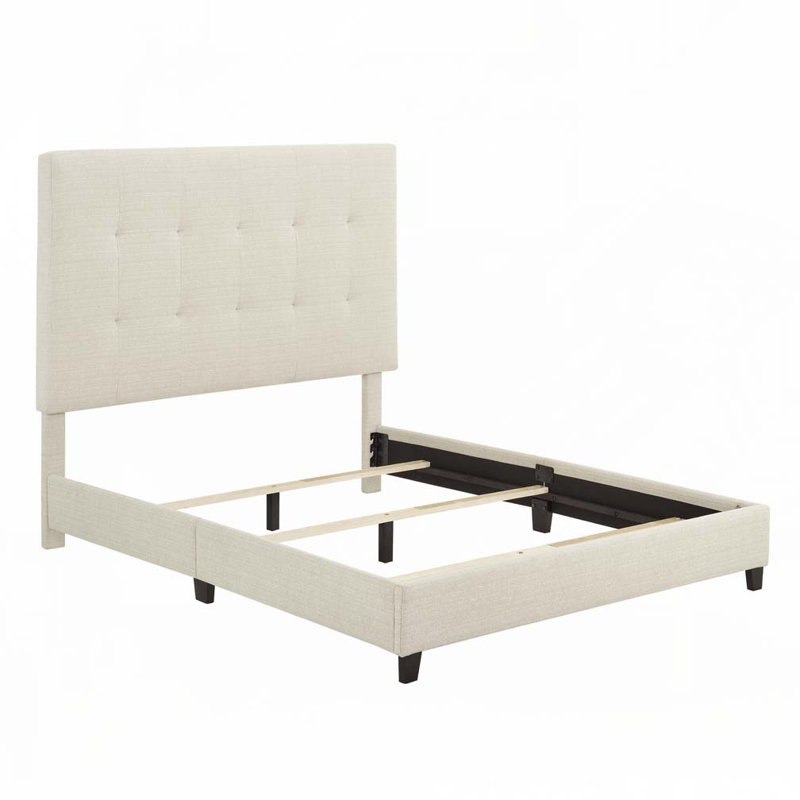 Lit plateforme capitonné et capitonné avec structure durable, mousse confortable et tissu adapté aux familles pour un sommeil réparateur