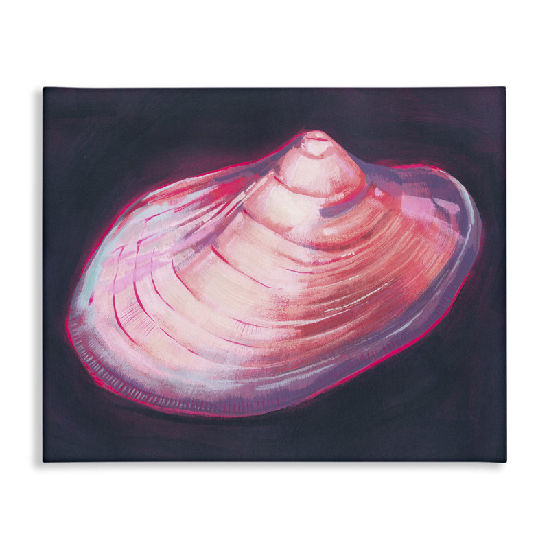 Art mural coquillage rose sur toile noire par Grace Popp, H 16 po x l 20 po