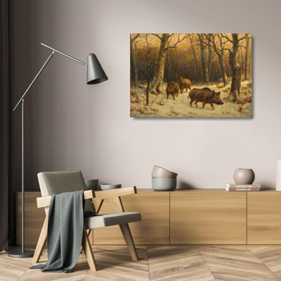 Millwood Pines Bonheur, Rosa Gallery Wrapped Canvas Art Titled: Wild Boars in the Snow