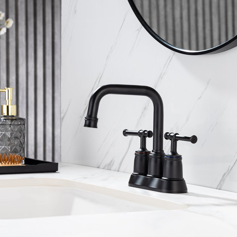 2-handle Bathroom Faucet with Drain Assembly, Matte Black